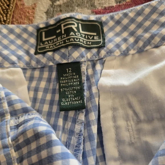 Men's Ralph Lauren Active Light Blue Checkered Shorts Size 12 New Without Tag - Picture 2 of 3